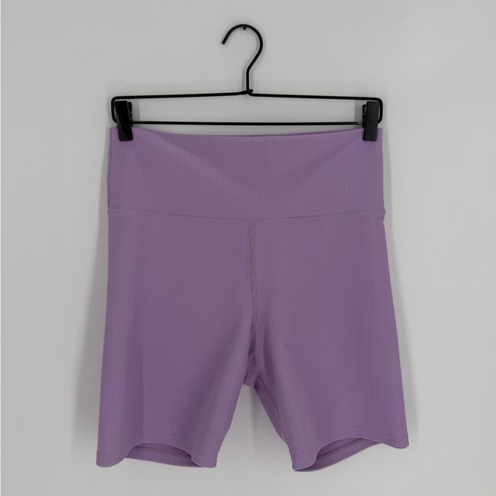 LoveShackFancy x Beach Riot Neon Lavender Ribbed Knit Biker Shorts